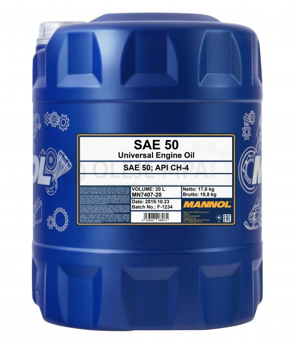 Motorové oleje - Motorové oleje pro nákladní automobily - Jednostupňové - Motorový olej SAE 50 Mannol - 20 L Motorový olej SAE 50 Mannol - 20 L - Jednostupňové