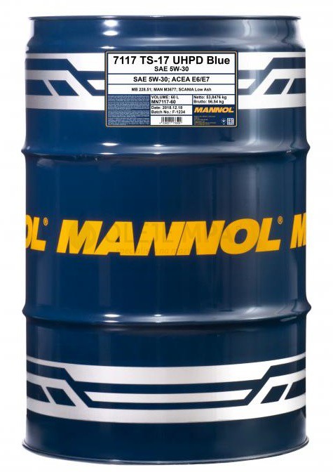 Motorové oleje - Motorové oleje pro nákladní automobily - 5W-30 - Motorový olej 5W-30 UHPD Mannol TS-17 Blue - 60 L Motorový olej 5W-30 UHPD Mannol TS-17 Blue - 60 L - 5W-30